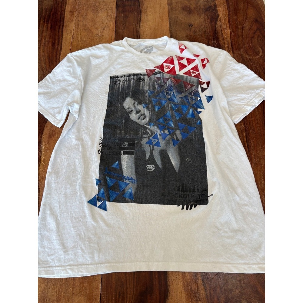 Y2K Ecko‎ Unltd white portrait all-over graphic print mens' vintage tee size XL